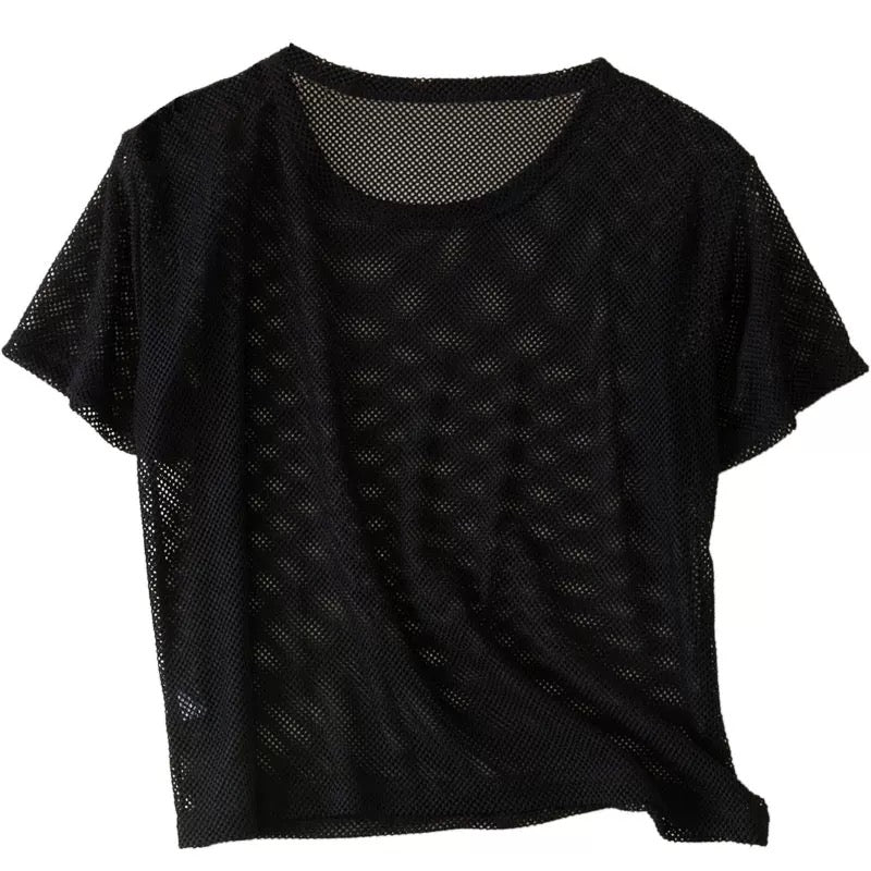 Sascina Yoga Shirts Sports Fitness Blouse Fishnet ShirtLoose Hollow-Out Sexy Mesh Short Crop Yoga Quick-Drying Vest Suitable for Women (Black)