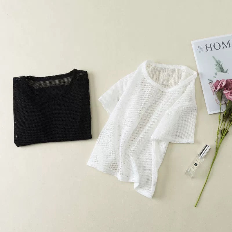 Sascina Yoga Shirts Sports Fitness Blouse Fishnet ShirtLoose Hollow-Out Sexy Mesh Short Crop Yoga Quick-Drying Vest Suitable for Women (Black)