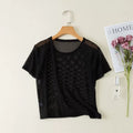 Sascina Yoga Shirts Sports Fitness Blouse Fishnet ShirtLoose Hollow-Out Sexy Mesh Short Crop Yoga Quick-Drying Vest Suitable for Women (Black)
